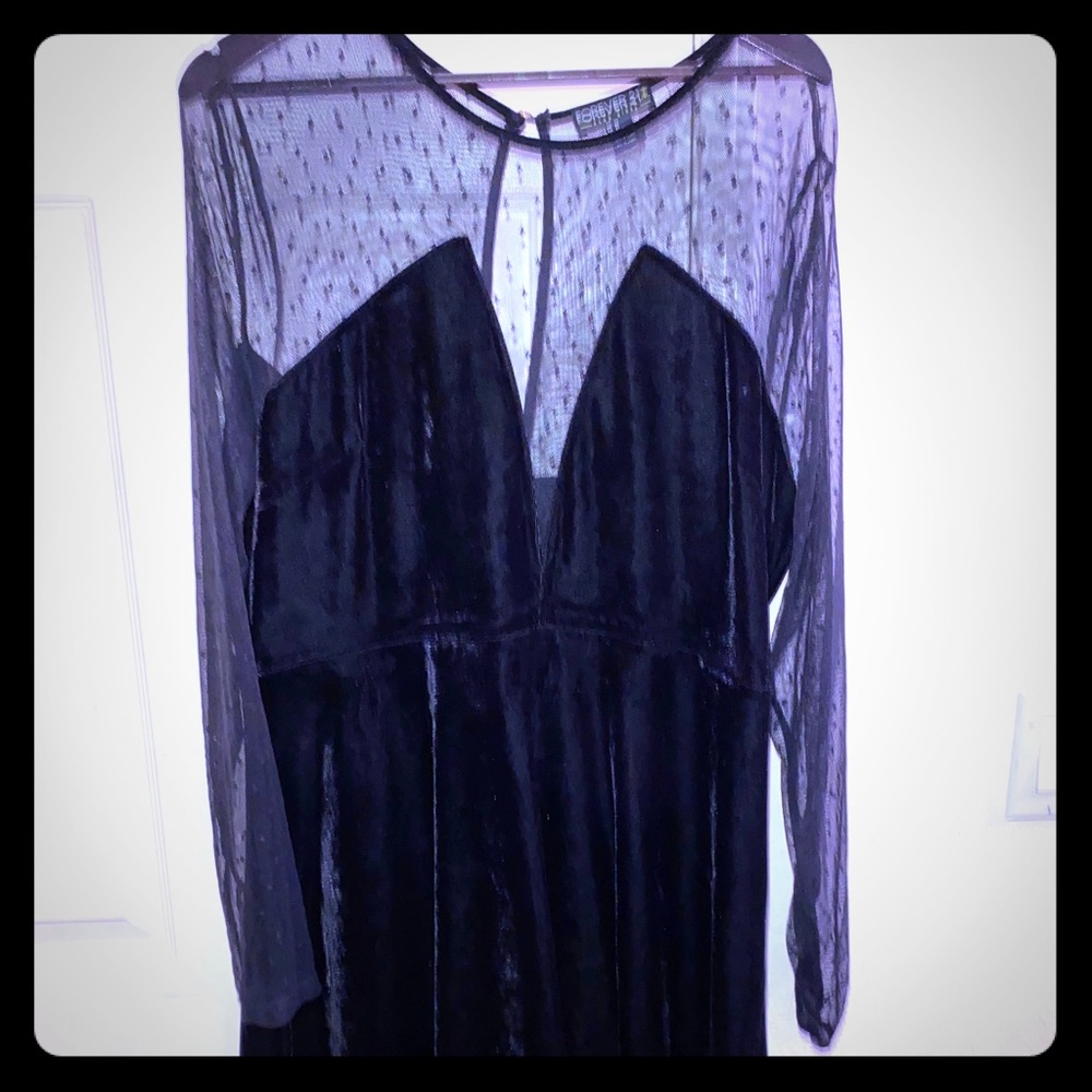 Mesh long sleeve plus size velvet dress